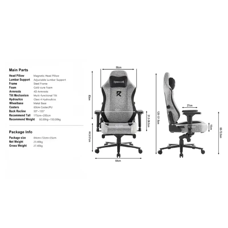 صندلی گیمینگ ردراگون C-505 Gray | فروشگاه خرید کامپیوتر لیان سیستم